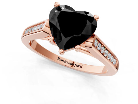Rose gold Fancy Black Heart Cut Solitaire Cathedral Diamond Engagement Ring with Channel-Set Band and Four-Prong Setting_4