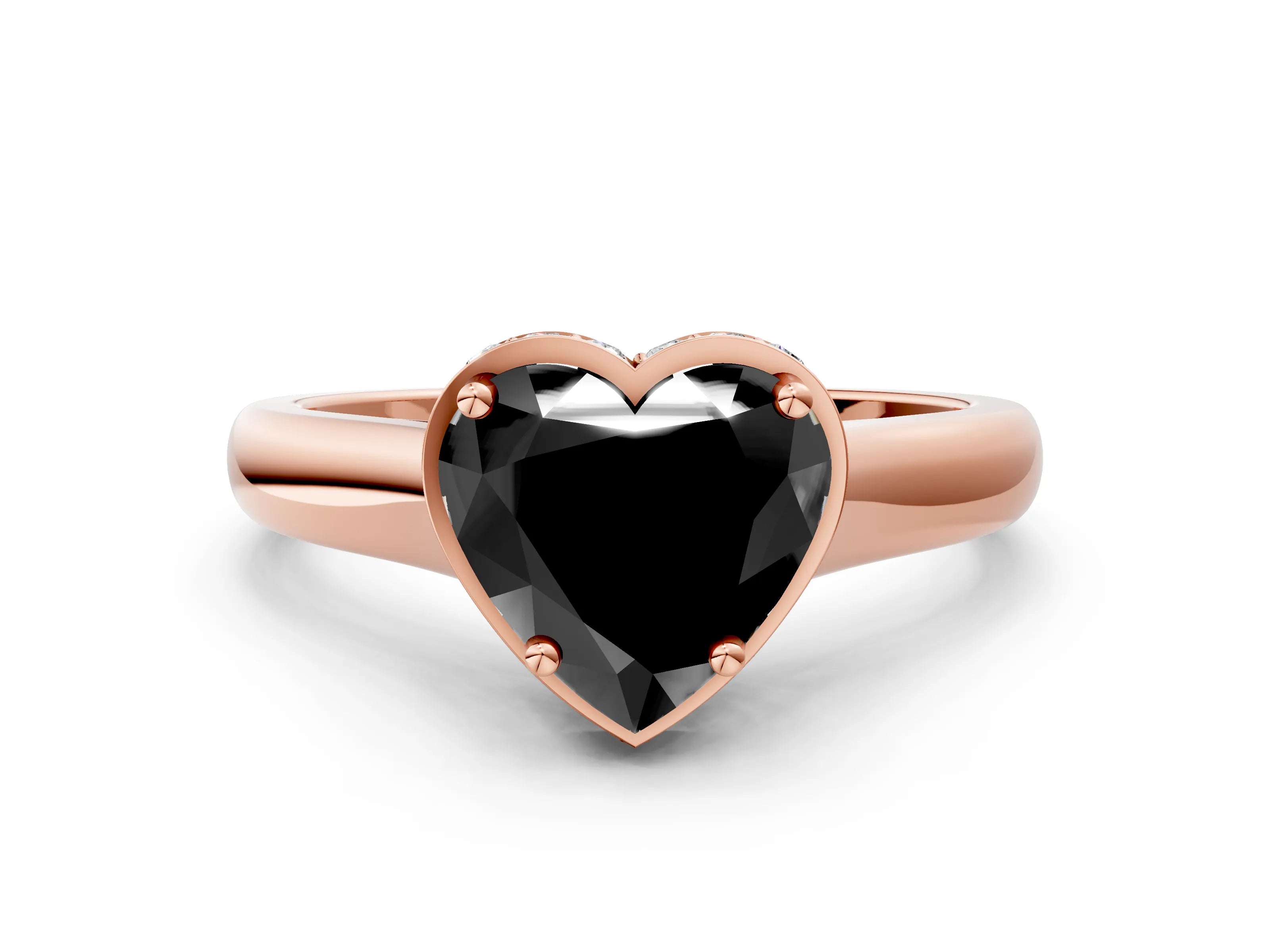 Rose gold Fancy Black Heart Cut Solitaire Diamond Engagement Ring with Four-Prong Setting and Tapered Band
