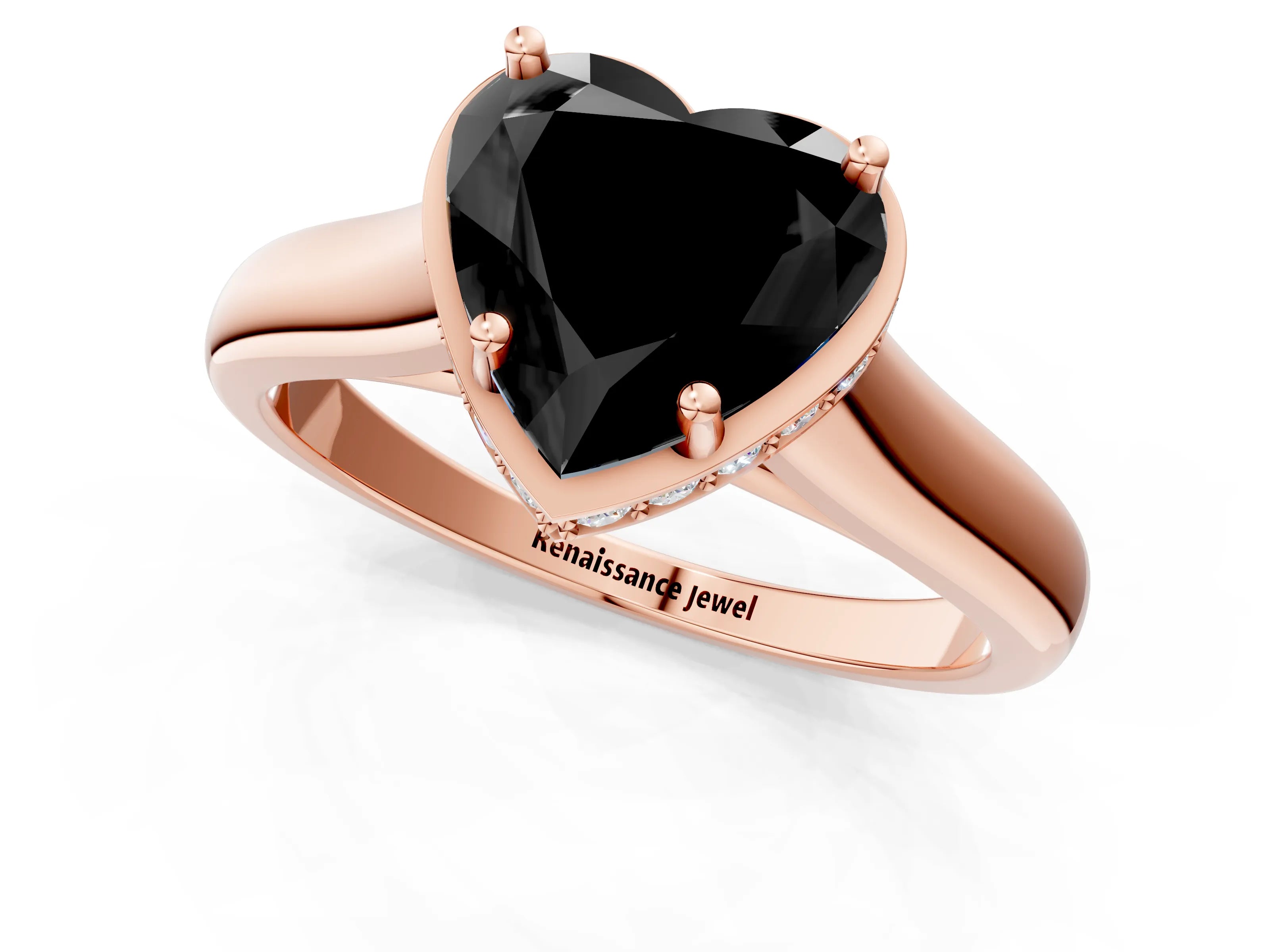 Rose gold Fancy Black Heart Cut Solitaire Diamond Engagement Ring with Four-Prong Setting and Tapered Band_1