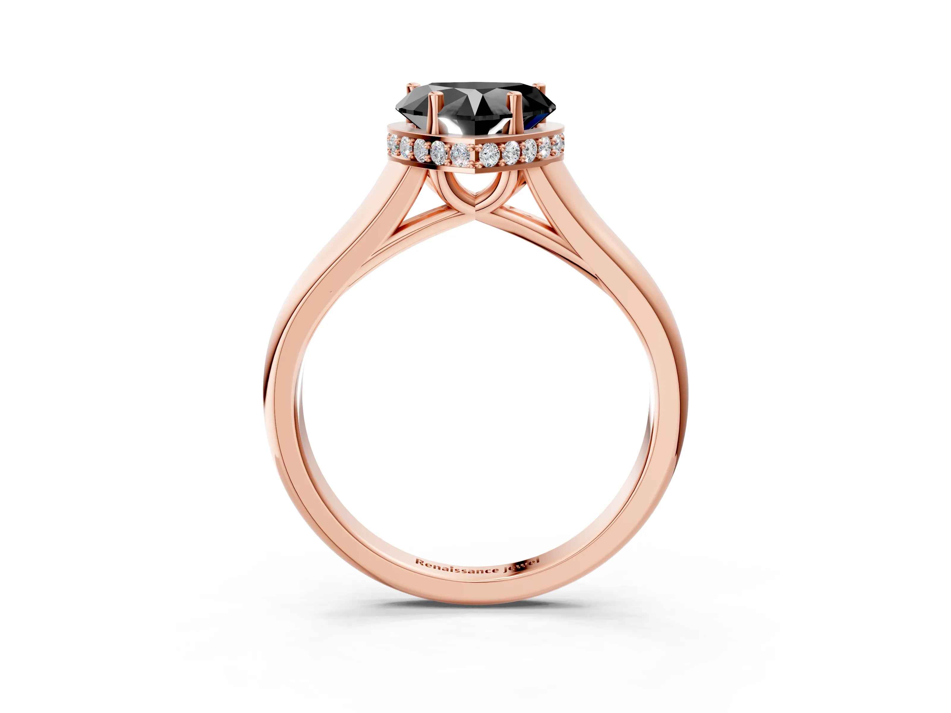 Rose gold Fancy Black Heart Cut Solitaire Diamond Engagement Ring with Four-Prong Setting and Tapered Band_3