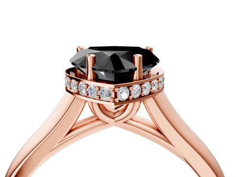 Rose gold Fancy Black Heart Cut Solitaire Diamond Engagement Ring with Four-Prong Setting and Tapered Band_4