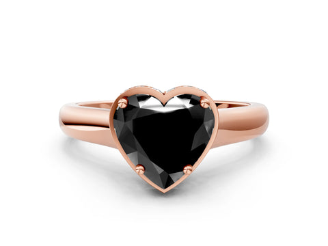 Rose gold Fancy Black Heart Cut Solitaire Diamond Engagement Ring with Four-Prong Setting and Tapered Band