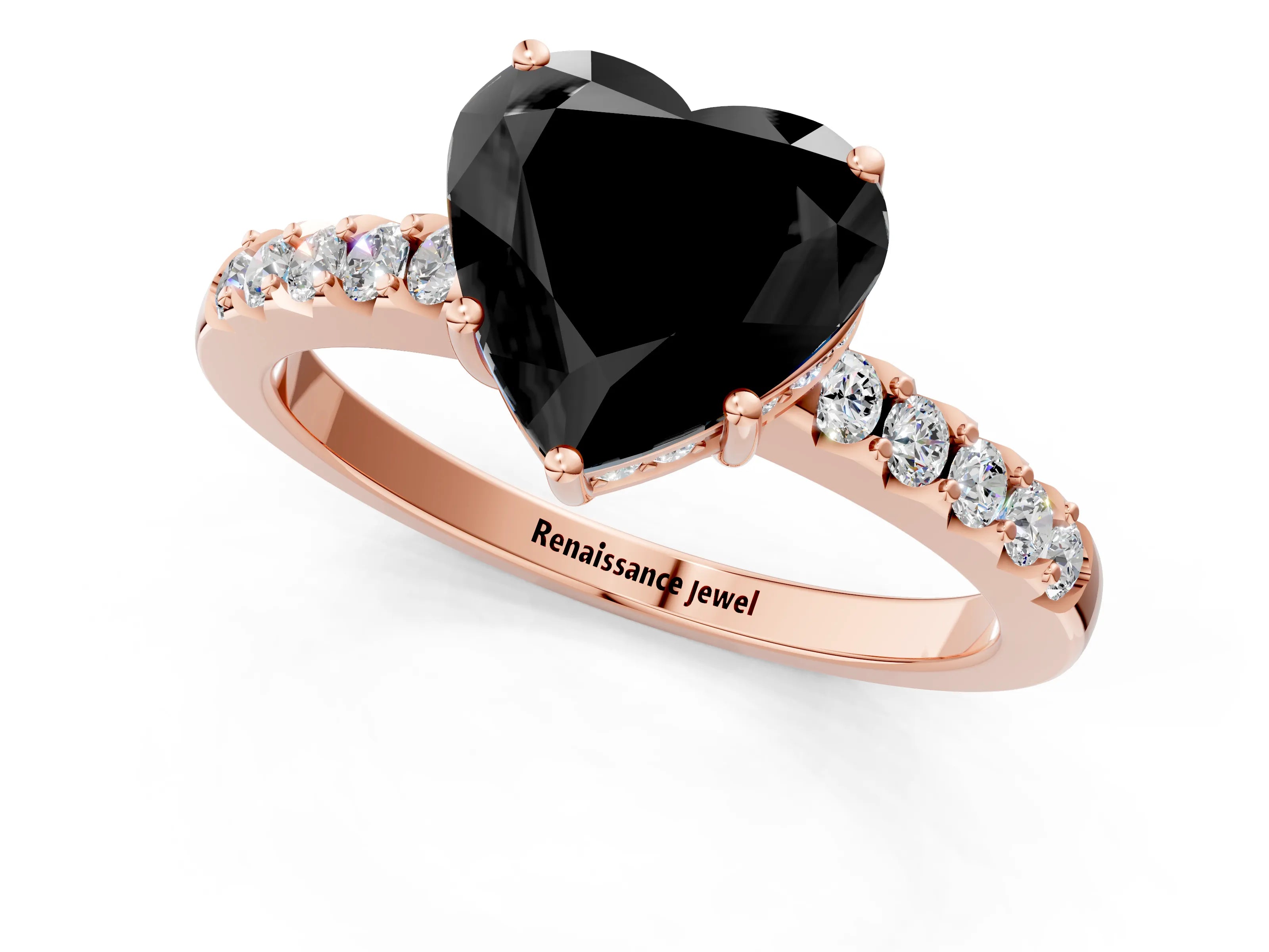Rose gold Fancy Black Heart Cut Solitaire Diamond Engagement Ring with Pavé Band and Six-Prong Setting_13