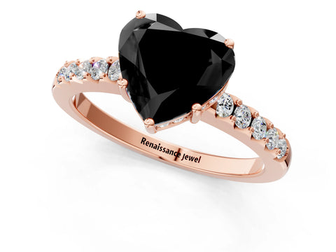 Rose gold Fancy Black Heart Cut Solitaire Diamond Engagement Ring with Pavé Band and Six-Prong Setting_13