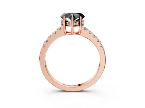 Rose gold Fancy Black Heart Cut Solitaire Diamond Engagement Ring with Pavé Band and Six-Prong Setting_15