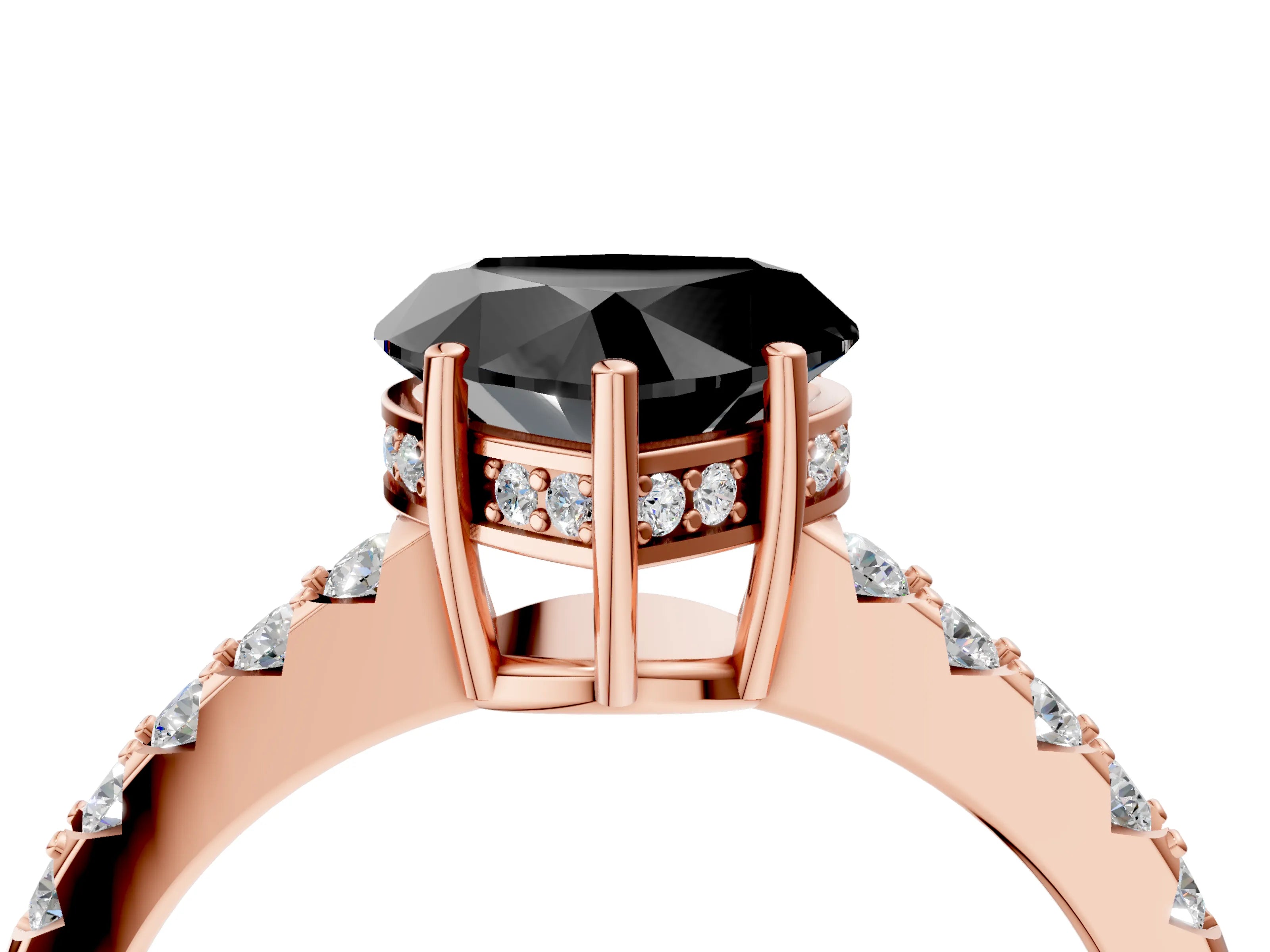 Rose gold Fancy Black Heart Cut Solitaire Diamond Engagement Ring with Pavé Band and Six-Prong Setting_16