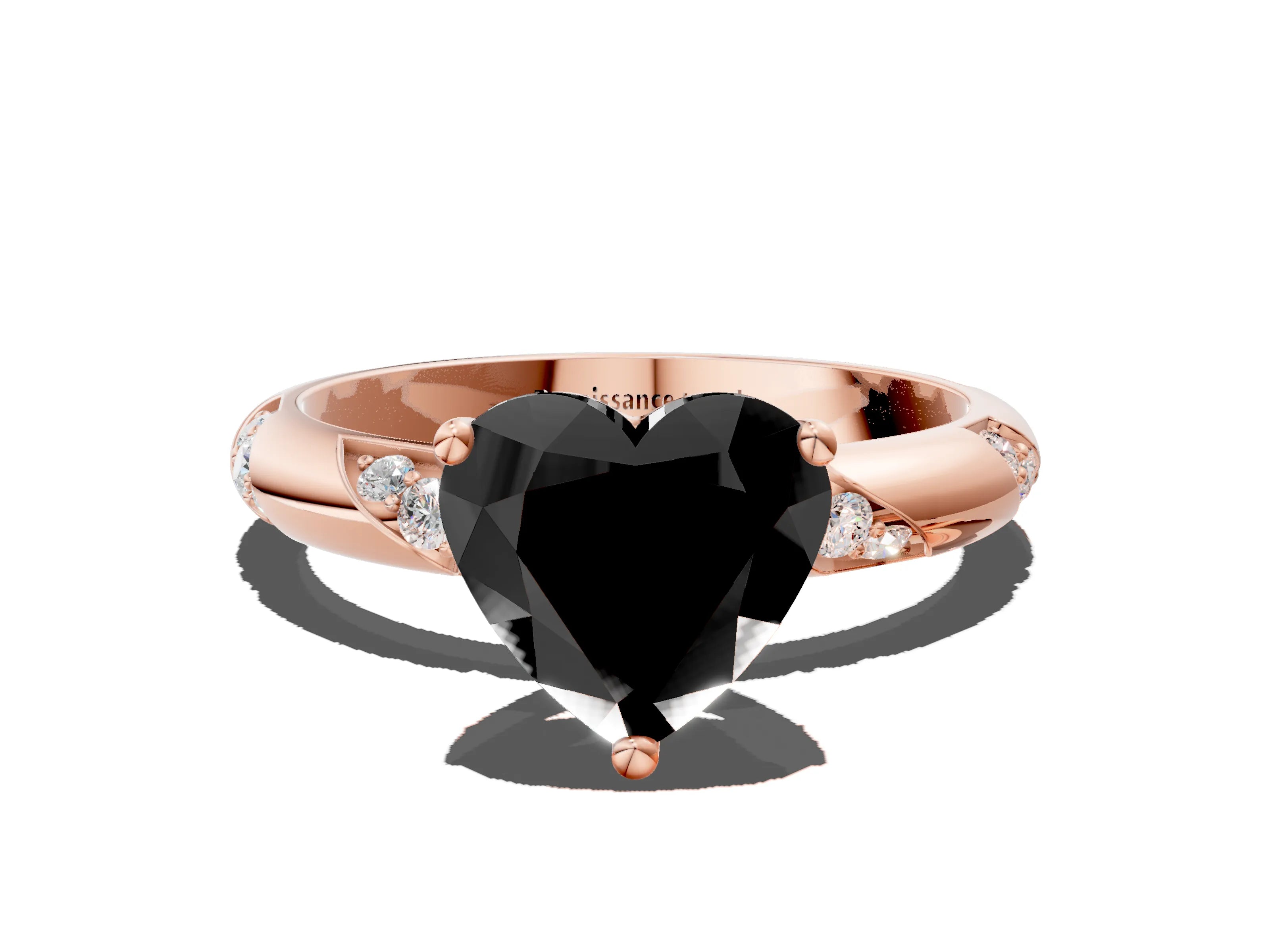 Rose gold Fancy Black Heart Cut Solitaire Diamond Engagement Ring with Twisted Pave Band and Four-Prong Setting_3