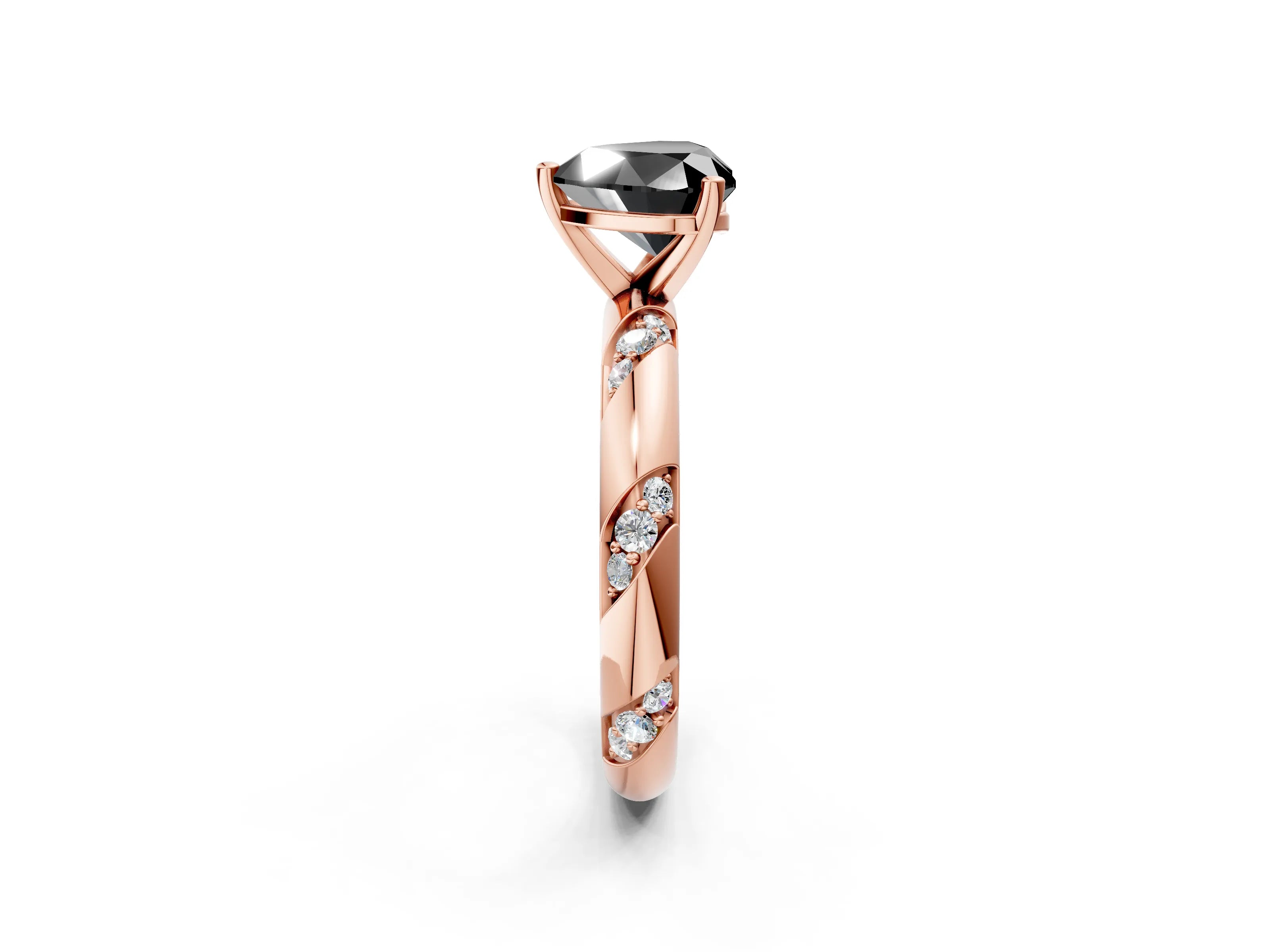 Rose gold Fancy Black Heart Cut Solitaire Diamond Engagement Ring with Twisted Pave Band and Four-Prong Setting_5