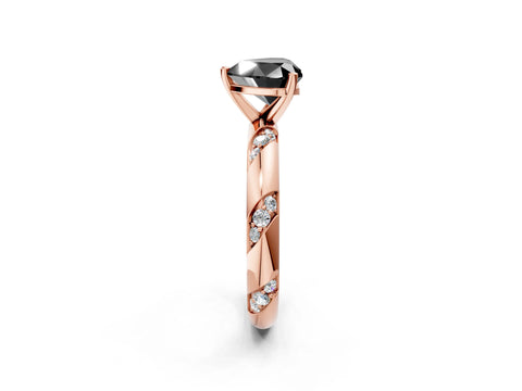 Rose gold Fancy Black Heart Cut Solitaire Diamond Engagement Ring with Twisted Pave Band and Four-Prong Setting_5
