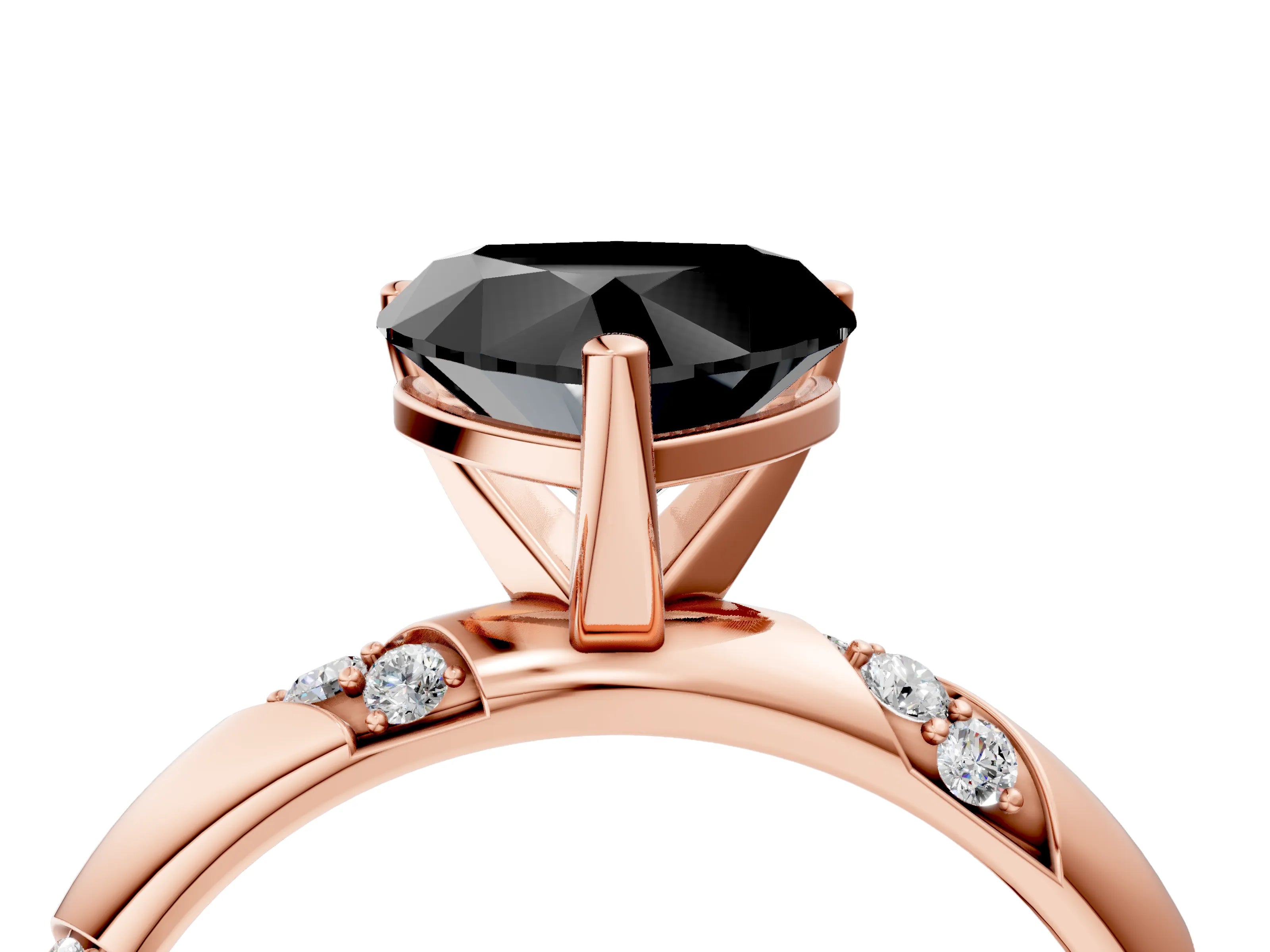 Rose gold Fancy Black Heart Cut Solitaire Diamond Engagement Ring with Twisted Pave Band and Four-Prong Setting_7