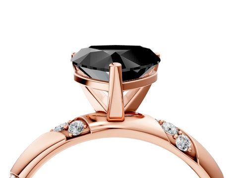 Rose gold Fancy Black Heart Cut Solitaire Diamond Engagement Ring with Twisted Pave Band and Four-Prong Setting_7