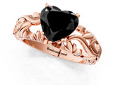 Rose gold Fancy Black Heart Cut Solitaire Diamond Leaf-Inspired Vine Band Ring with Prong Setting_1