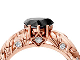 Rose gold Fancy Black Heart Cut Solitaire Diamond Leaf-Inspired Vine Band Ring with Prong Setting_4