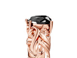 Rose gold Fancy Black Heart Cut Solitaire Diamond Leaf-Inspired Vine Band Ring with Prong Setting_5