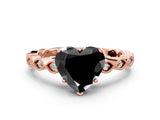 Rose gold Fancy Black Heart Cut Solitaire Diamond Ring with Infinity Twist Band and Four-Prong Setting