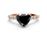 Rose gold Fancy Black Heart Cut Solitaire Diamond Ring with Pave Band and Four-Prong Setting