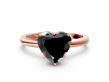 Rose gold Fancy Black Heart Cut Solitaire Diamond Ring with Prong Setting and Plain Band