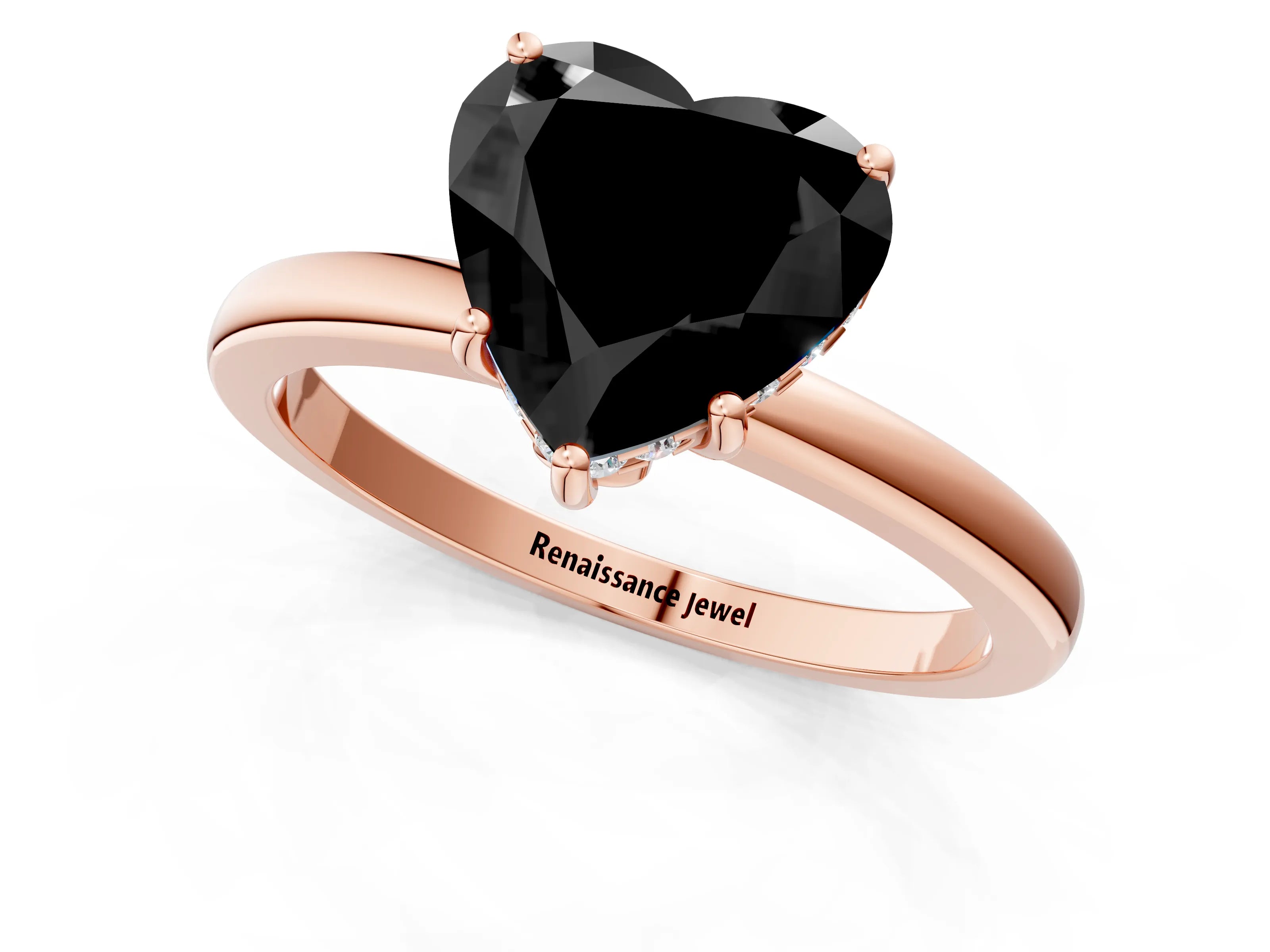 Rose gold Fancy Black Heart Cut Solitaire Diamond Ring with Prong Setting and Plain Band_1