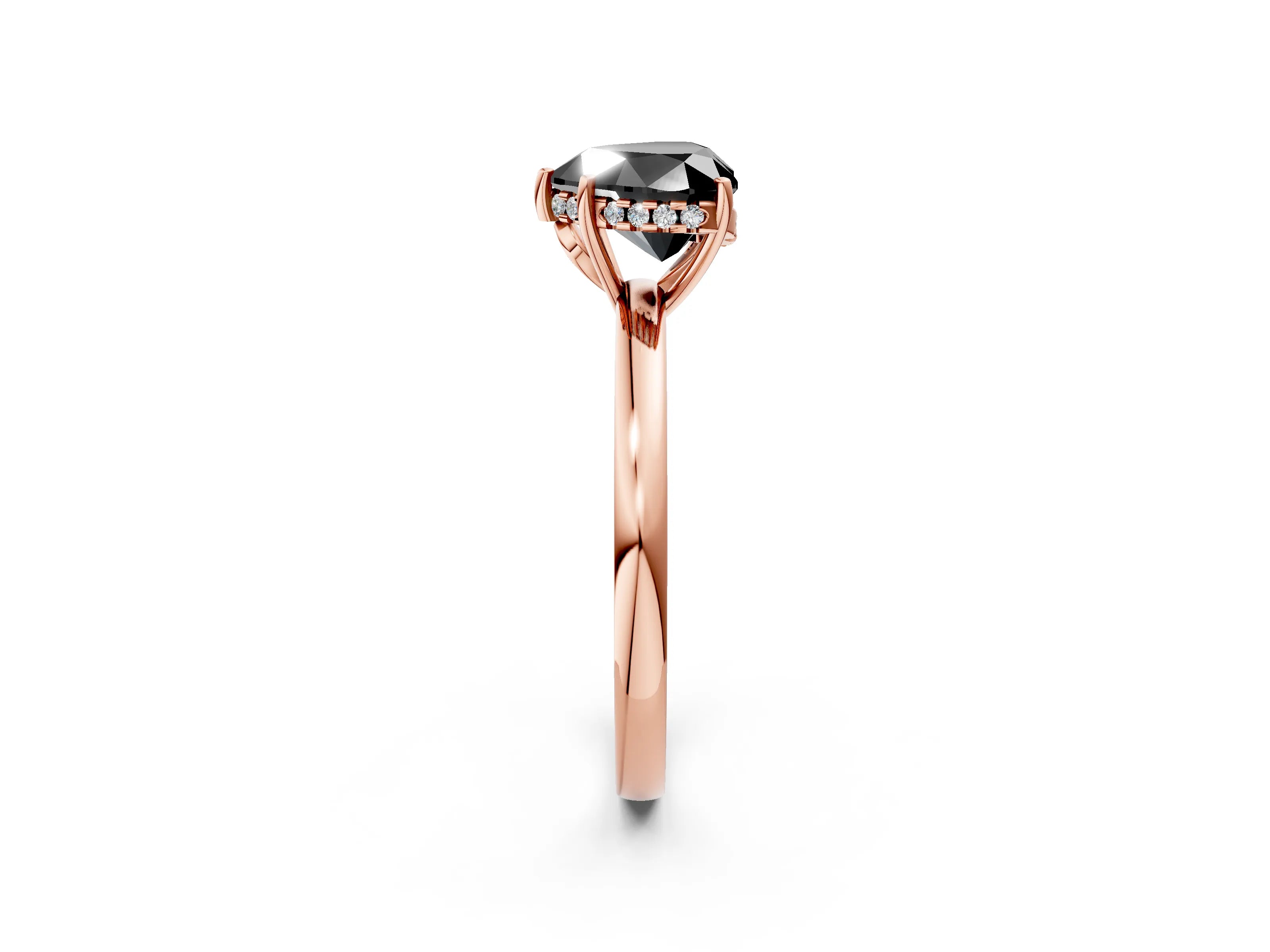 Rose gold Fancy Black Heart Cut Solitaire Diamond Ring with Prong Setting and Plain Band_2