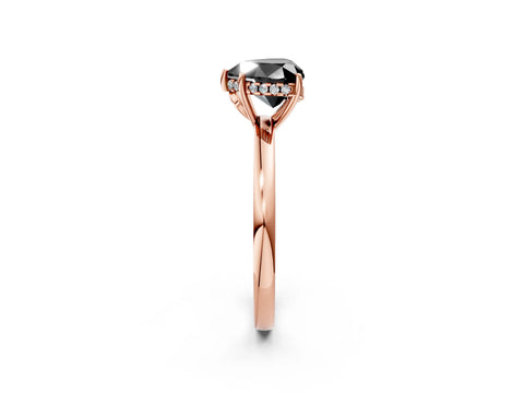 Rose gold Fancy Black Heart Cut Solitaire Diamond Ring with Prong Setting and Plain Band_2