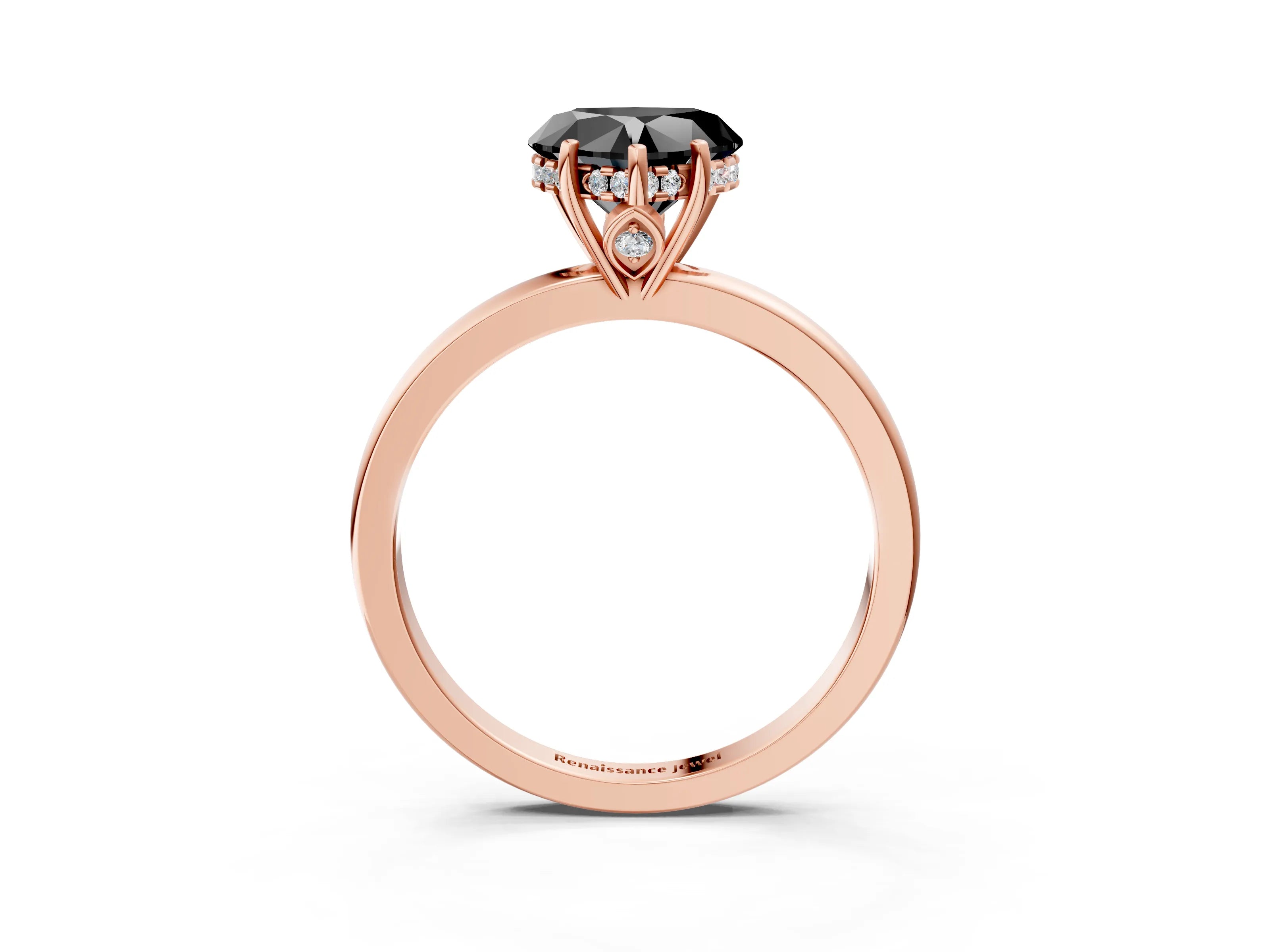 Rose gold Fancy Black Heart Cut Solitaire Diamond Ring with Prong Setting and Plain Band_3