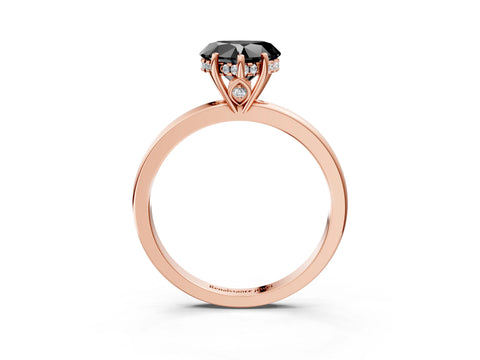 Rose gold Fancy Black Heart Cut Solitaire Diamond Ring with Prong Setting and Plain Band_3