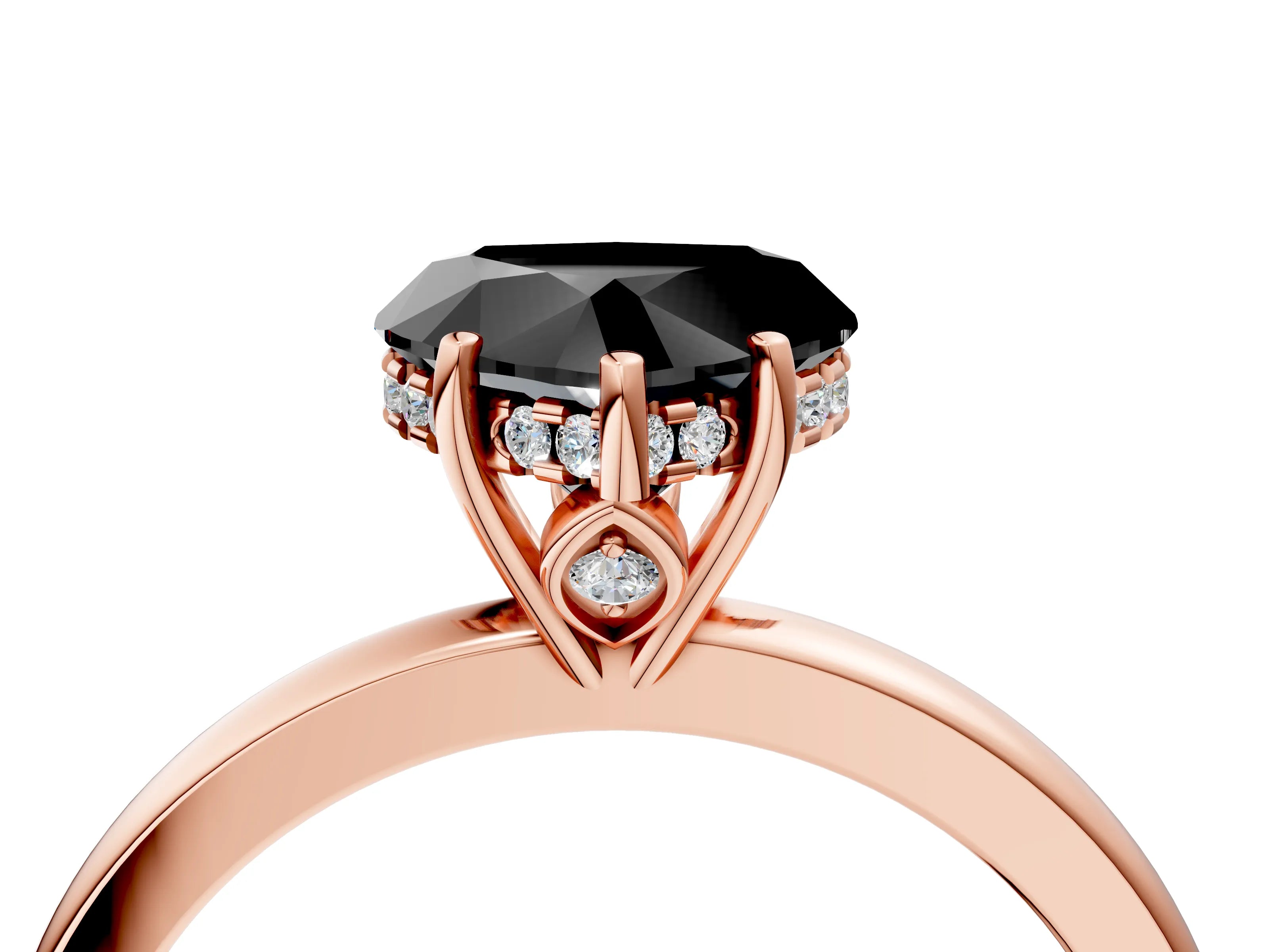 Rose gold Fancy Black Heart Cut Solitaire Diamond Ring with Prong Setting and Plain Band_4