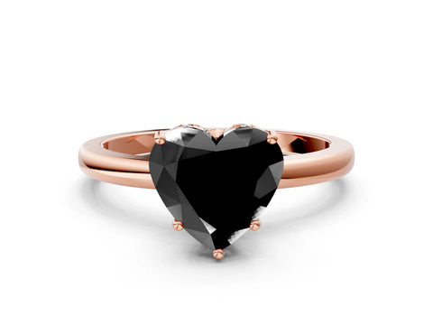 Rose gold Fancy Black Heart Cut Solitaire Diamond Ring with Prong Setting and Plain Band
