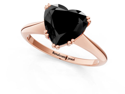 Rose gold Fancy Black Heart Cut Solitaire Diamond Ring with Six-Prong Setting and Classic Band_1