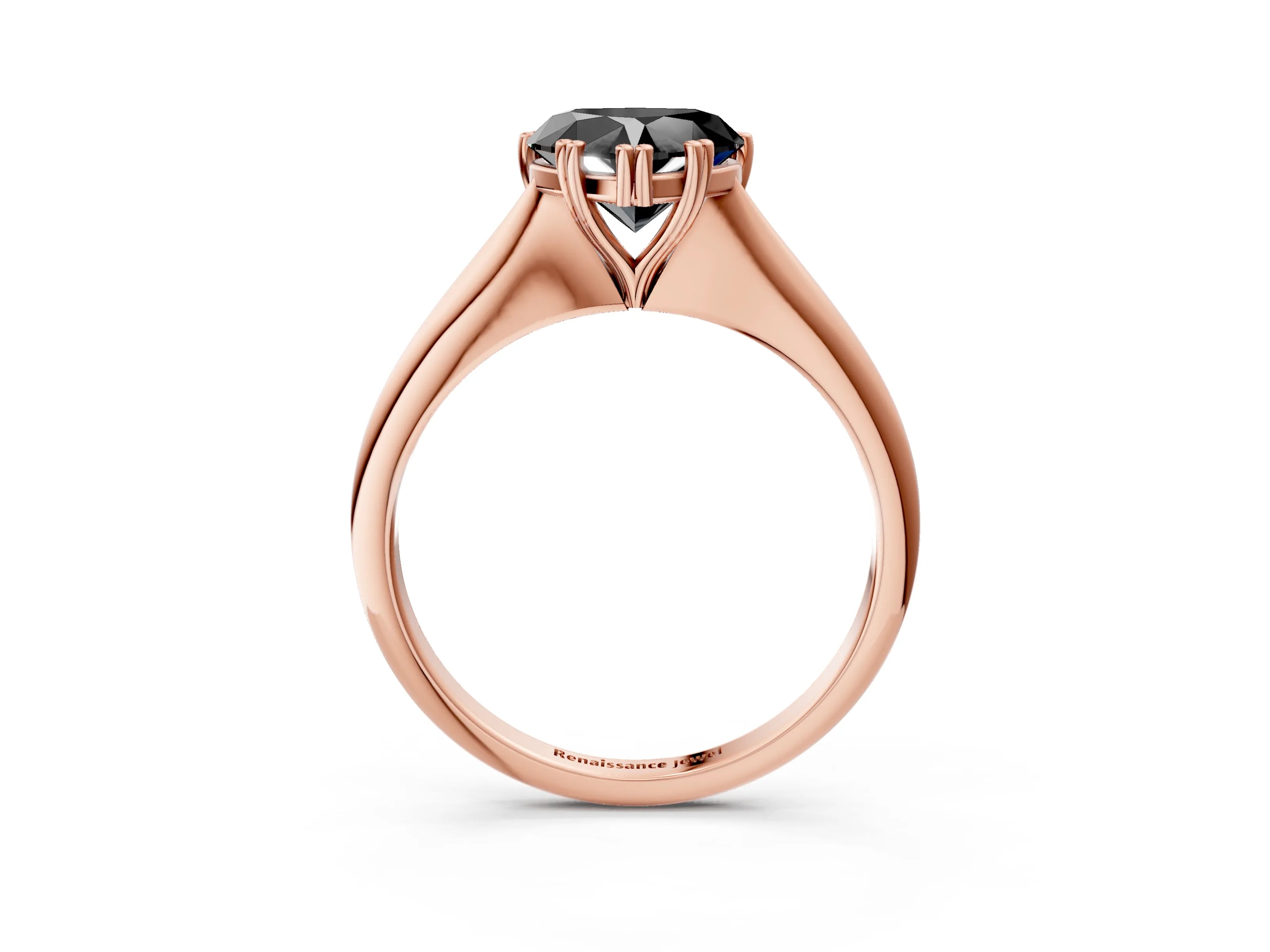 Rose gold Fancy Black Heart Cut Solitaire Diamond Ring with Six-Prong Setting and Classic Band_3