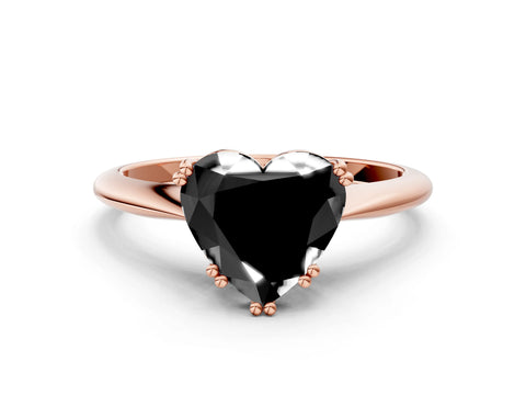 Rose gold Fancy Black Heart Cut Solitaire Diamond Ring with Six-Prong Setting and Classic Band
