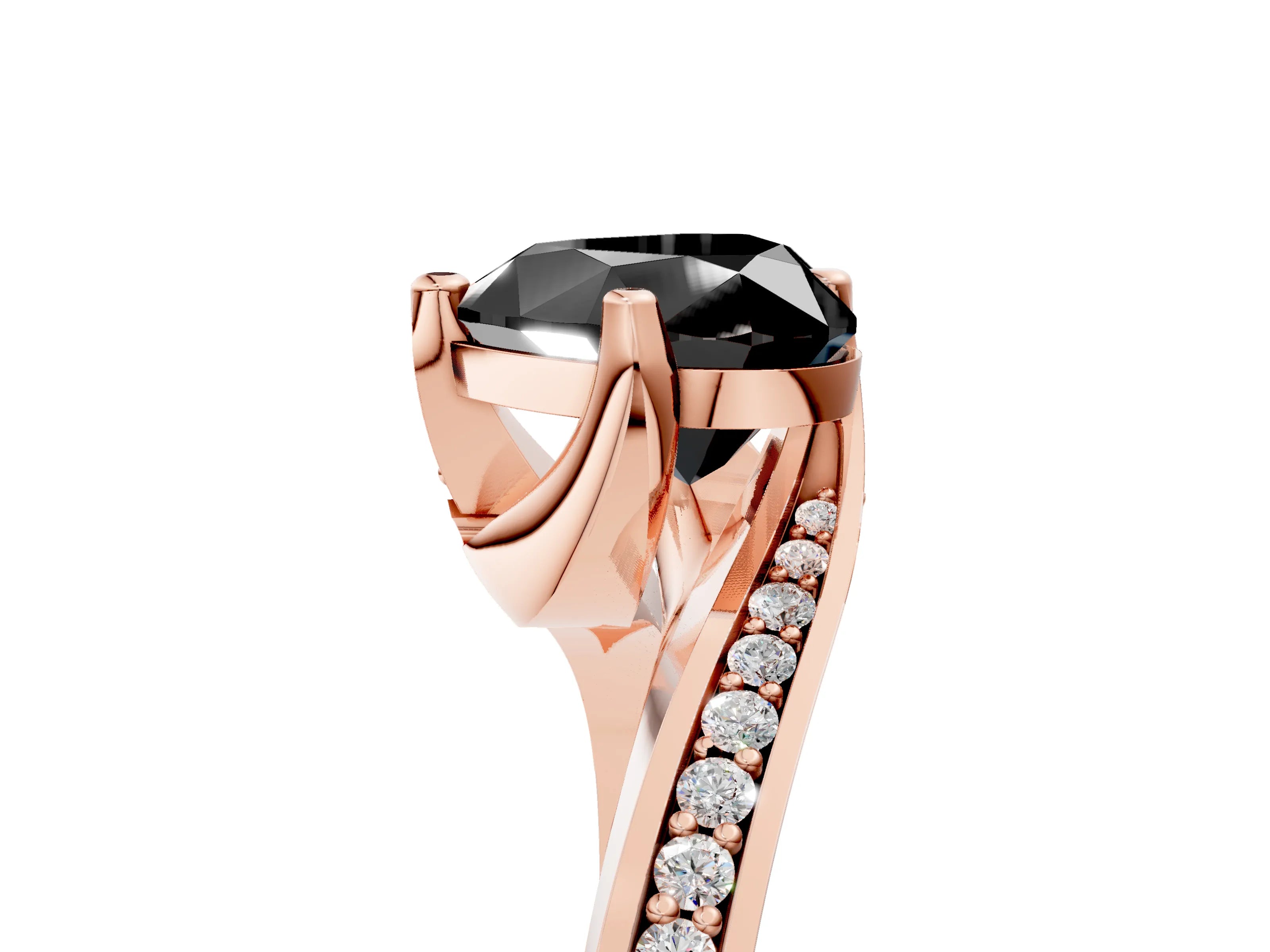 Rose gold Fancy Black Heart Cut Solitaire Diamond Twist Band with Pavé Setting and Four-Prong Setting_5