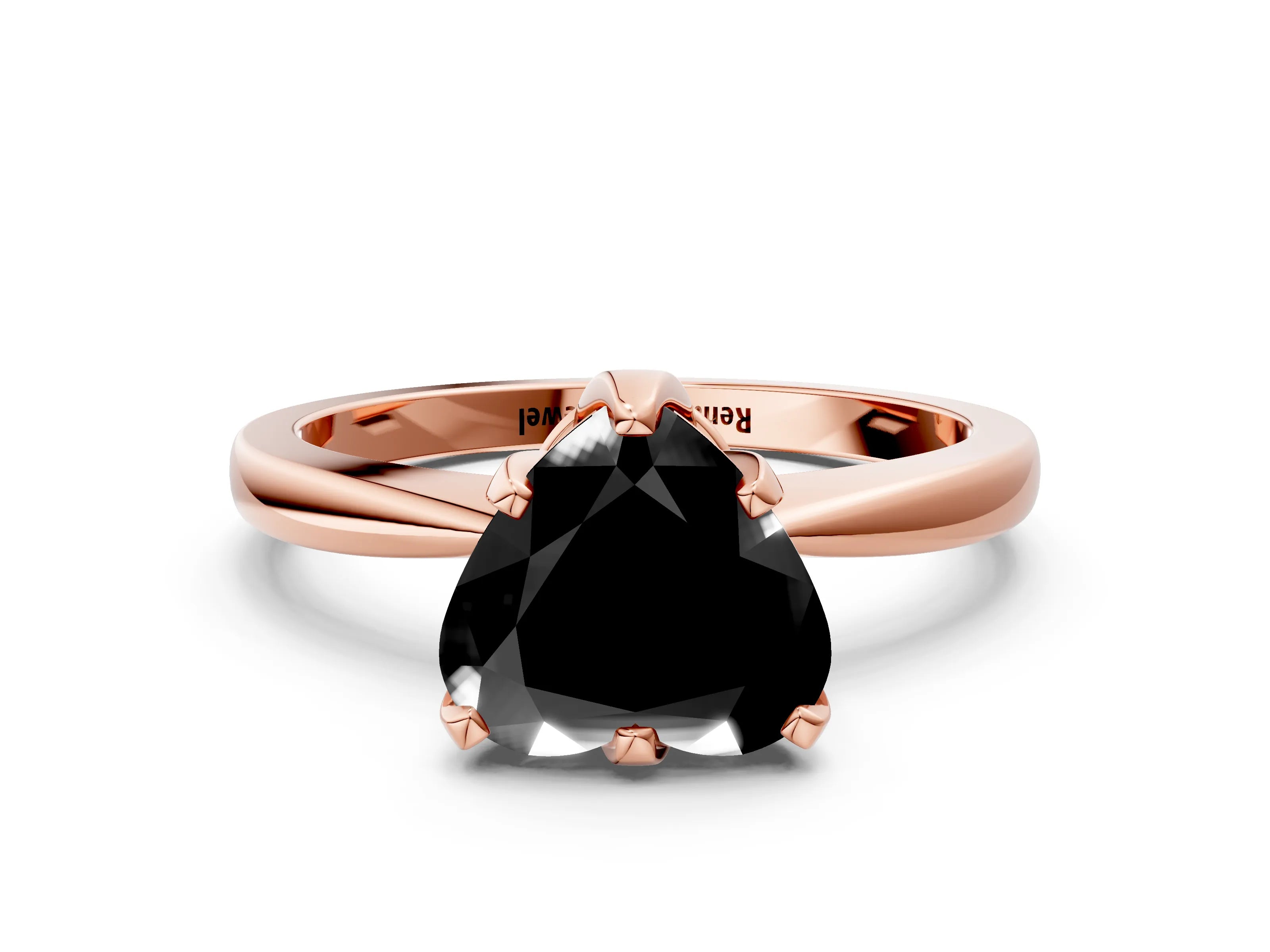 Rose gold Fancy Black Heart Cut Solitaire Engagement Ring with Six-Prong Setting and Tapered Band