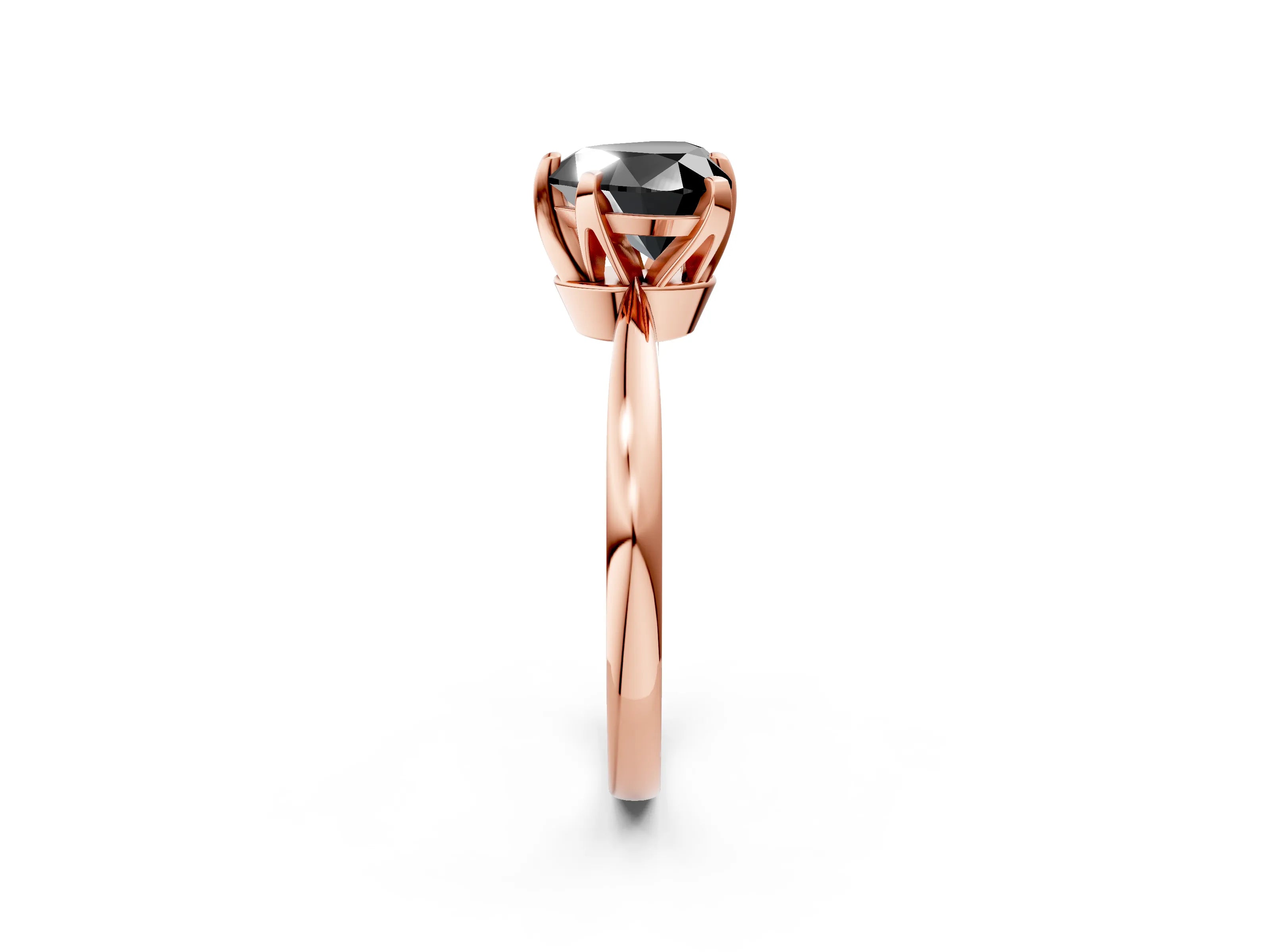 Rose gold Fancy Black Heart Cut Solitaire Engagement Ring with Six-Prong Setting and Tapered Band_2