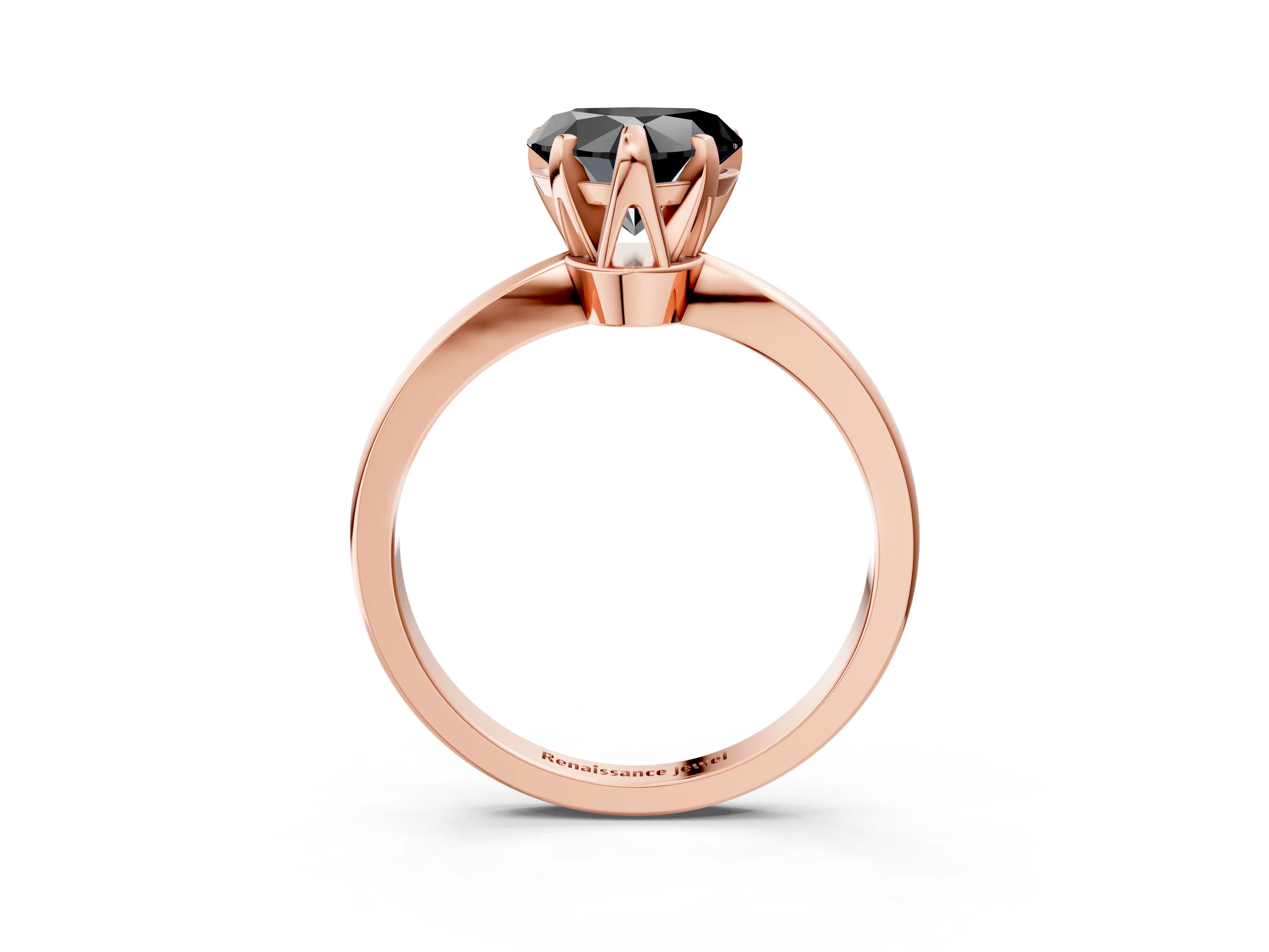 Rose gold Fancy Black Heart Cut Solitaire Engagement Ring with Six-Prong Setting and Tapered Band_3