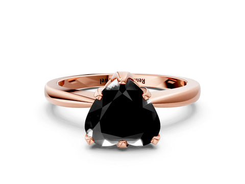 Rose gold Fancy Black Heart Cut Solitaire Engagement Ring with Six-Prong Setting and Tapered Band