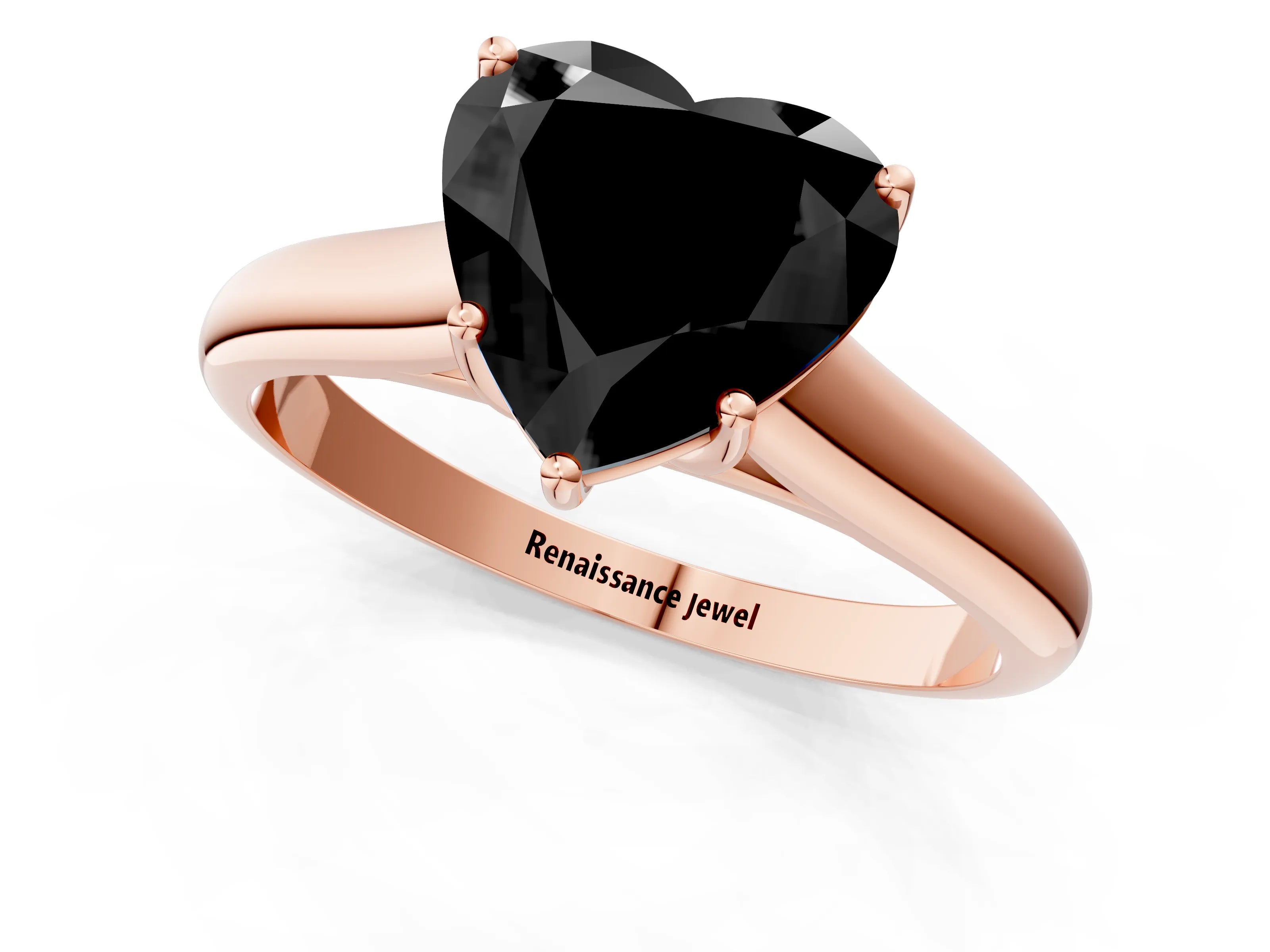 Rose gold Fancy Black Heart Cut Solitaire Engagement Ring with Tapered Band and Four-Prong Setting_4