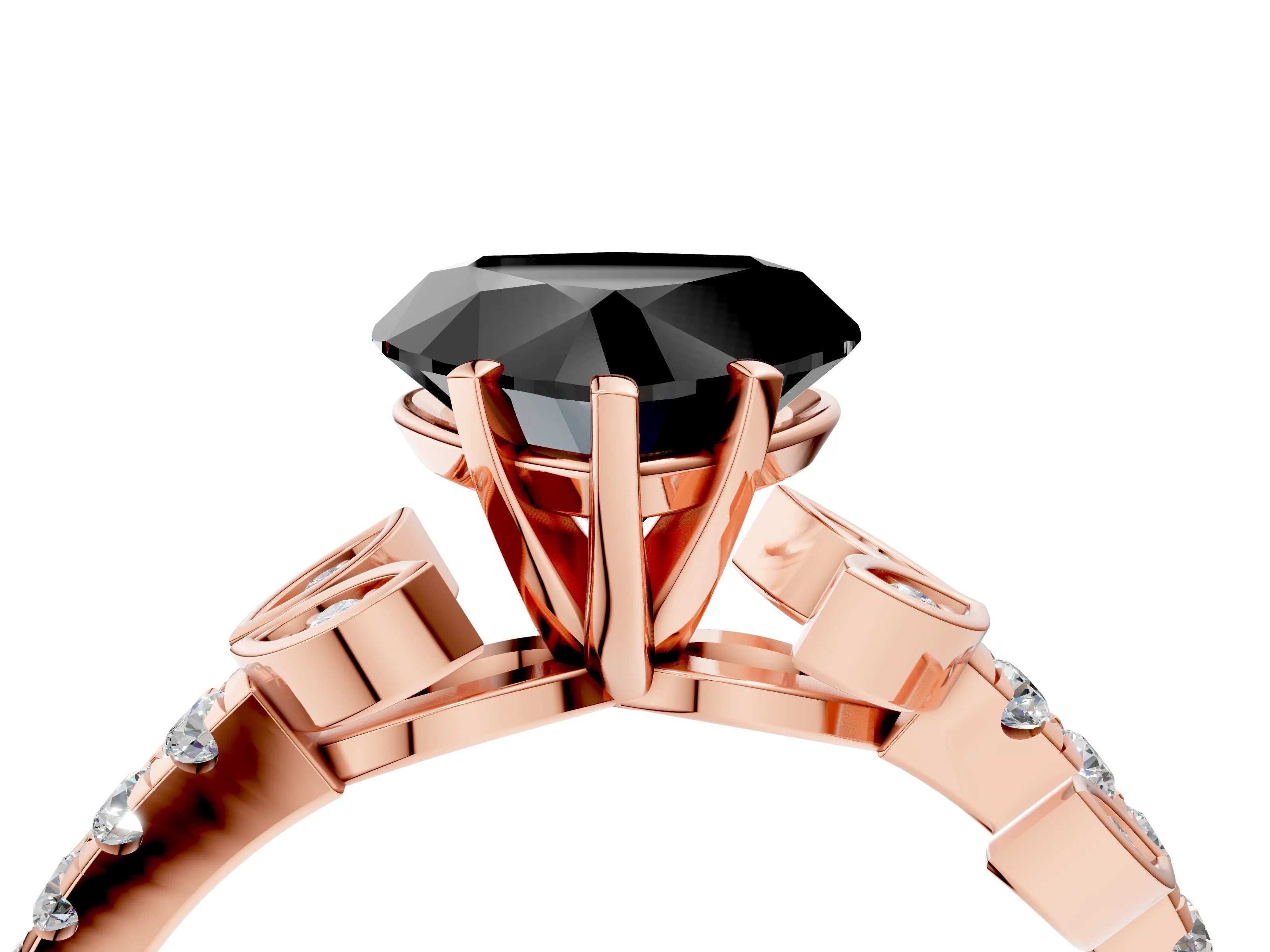 Rose gold Fancy Black Heart Cut Solitaire Leaf-Inspired Diamond Ring with Pavé Band and Four-Prong Setting_4
