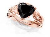 Rose gold Fancy Black Heart Cut Solitaire Leaf-Inspired Engagement Ring with Prong Setting_13