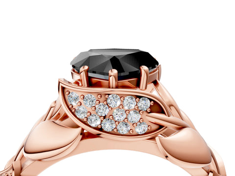 Rose gold Fancy Black Heart Cut Solitaire Leaf-Inspired Engagement Ring with Prong Setting_4