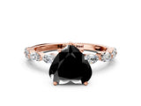 Rose gold Fancy Black Heart Cut Solitaire Marquise Side Stone Prong Setting Ring