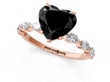 Rose gold Fancy Black Heart Cut Solitaire Marquise Side Stone Prong Setting Ring_1