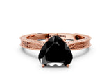Rose gold Fancy Black Heart Cut Solitaire Milgrain Engraved Band with Four-Prong Setting