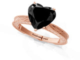 Rose gold Fancy Black Heart Cut Solitaire Milgrain Engraved Band with Four-Prong Setting_1