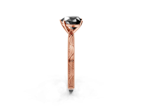 Rose gold Fancy Black Heart Cut Solitaire Milgrain Engraved Band with Four-Prong Setting_2