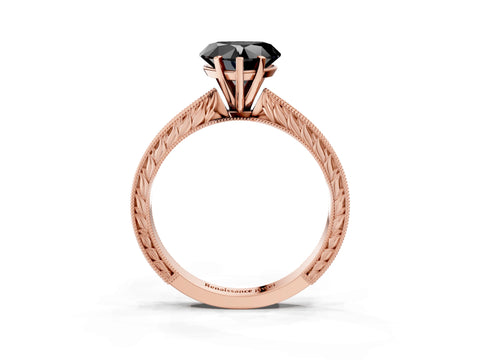 Rose gold Fancy Black Heart Cut Solitaire Milgrain Engraved Band with Four-Prong Setting_3