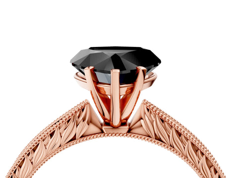 Rose gold Fancy Black Heart Cut Solitaire Milgrain Engraved Band with Four-Prong Setting_4