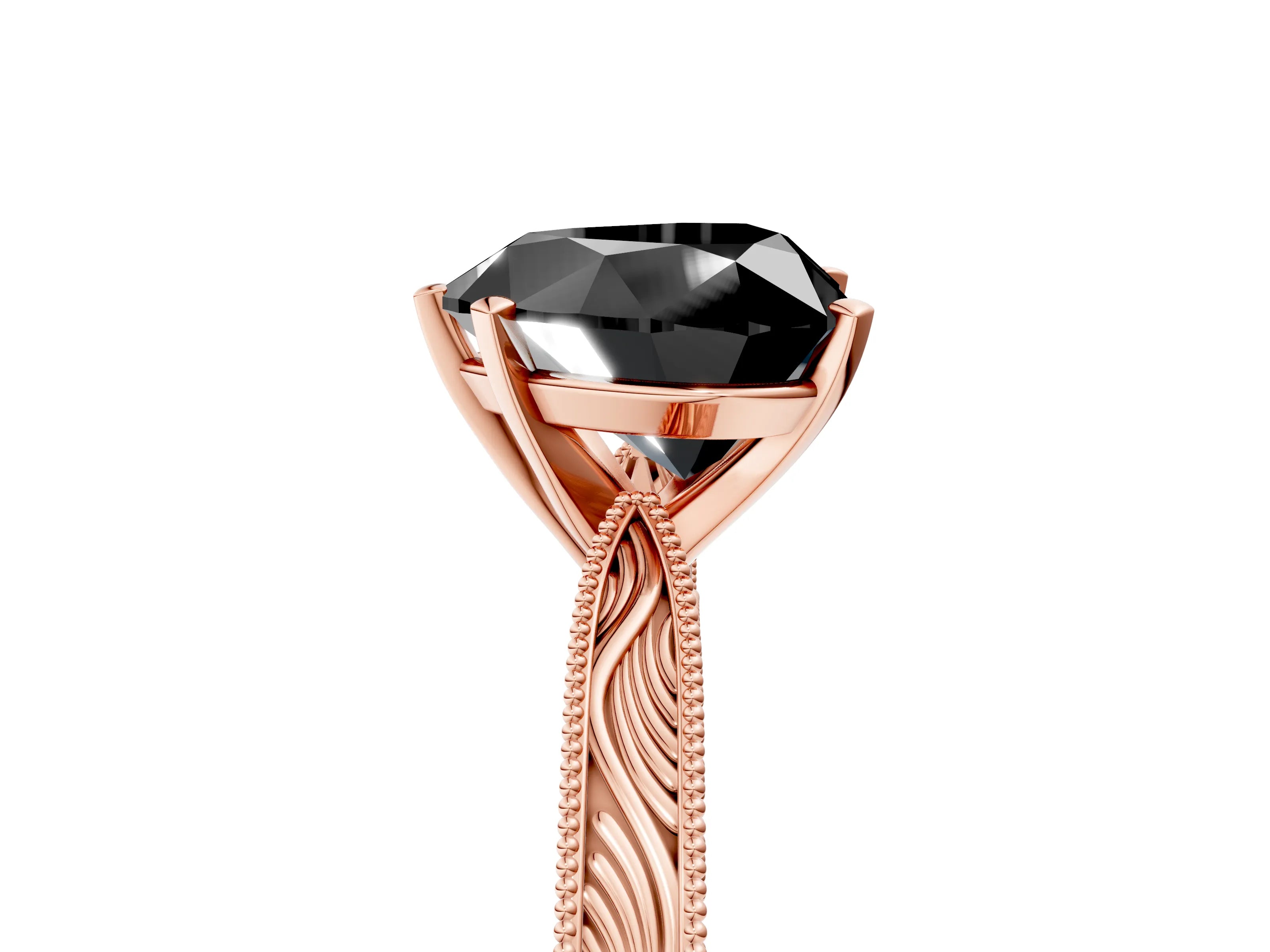 Rose gold Fancy Black Heart Cut Solitaire Milgrain Engraved Band with Four-Prong Setting_5