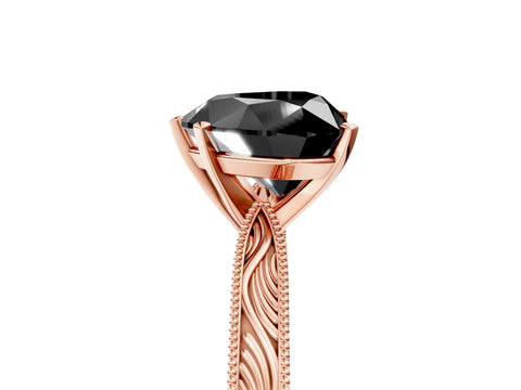 Rose gold Fancy Black Heart Cut Solitaire Milgrain Engraved Band with Four-Prong Setting_5