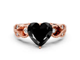 Rose gold Fancy Black Heart Cut Solitaire Milgrain Leaf Band with Prong Setting